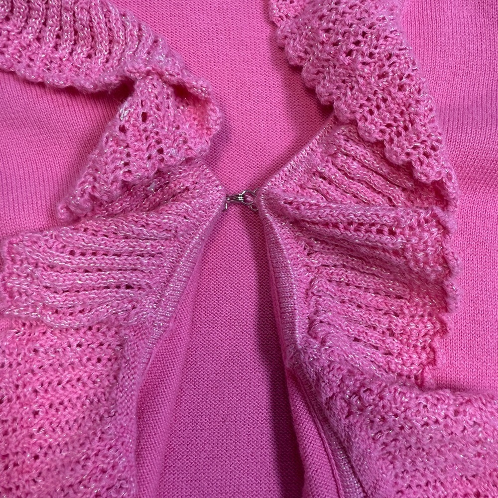 Lilly Pulitzer: Girls Pink Ruffle Cardigan Sweater, Metallic Accent, Size S (4/5 - Picture 7 of 9